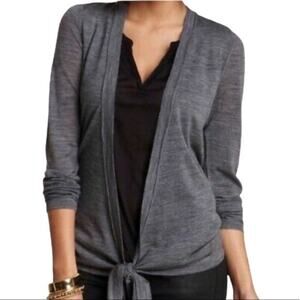 Vertigo Paris Gray Wrap Tie Front Merino Wool Open Front Cardigan Sweater M NWT